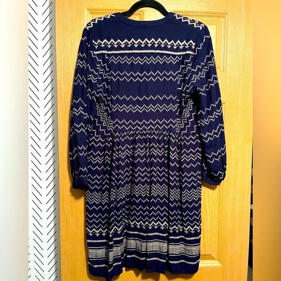 Holding Horses Anthropologie Navy Ric Rac Mini Long Sleeve Zig Zag Dress Medium - Picture 10 of 13